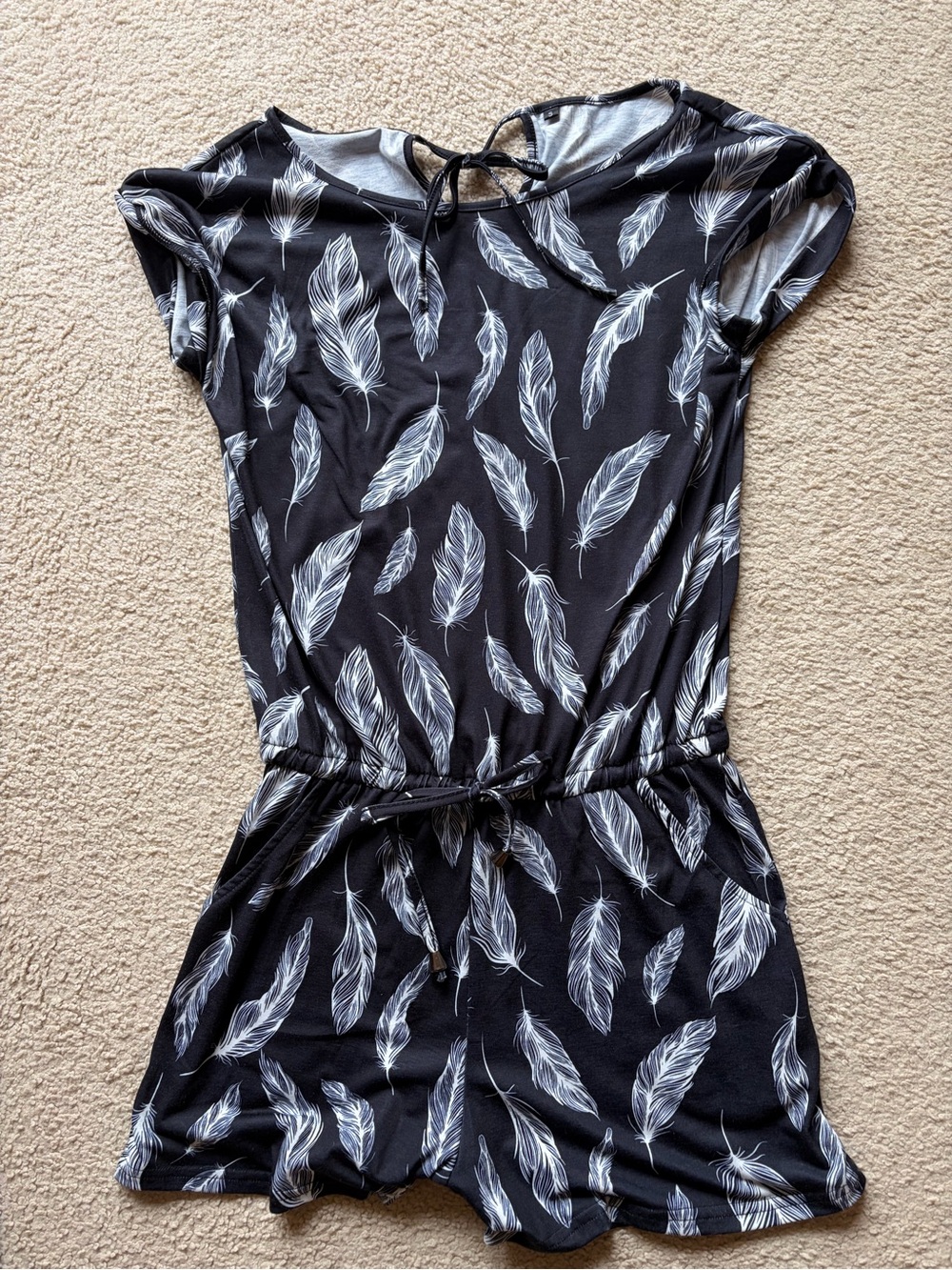 NWOT: Adorable Black and White Feather Print Romper